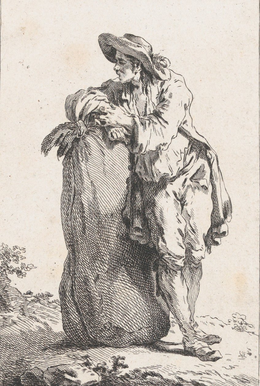 Paysanne appuyée sur un sac de grain, 1758 - Catherine Francoise Beauvarlet