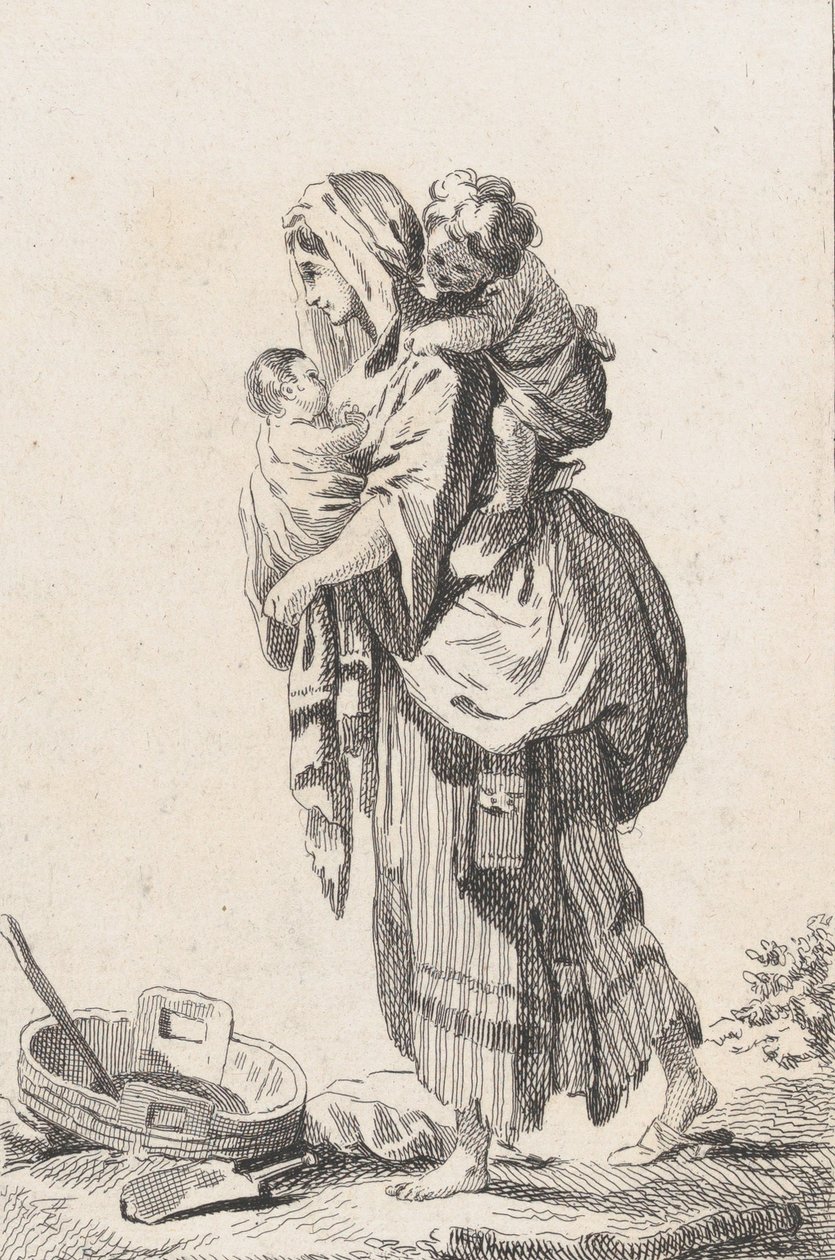 Paysanne avec deux enfants, vers 1758 - Catherine Francoise Beauvarlet