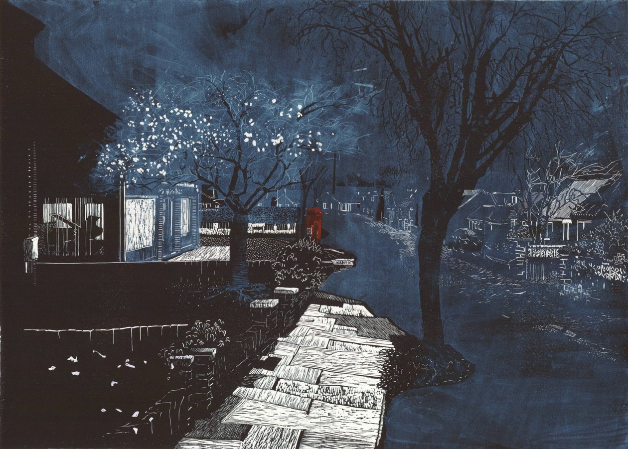 Sound of music in suburbia, 2012 (linogravure et gravure) - Catherine Sutcliffe Fuller