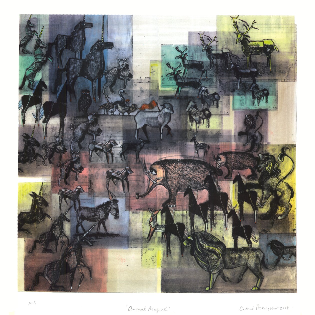 Animal Magick, 2017 (lithographie coloriée à la main) - Cathie Pilkington