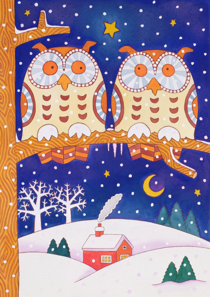 Deux hiboux sur une branche - Cathy Baxter