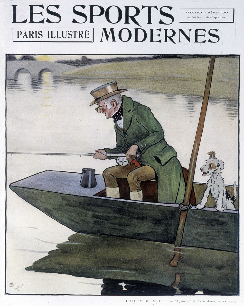 Pêche à la ligne - dessin de C. Aldin dans « Modern Sports » - Cecil Charles Windsor Aldin