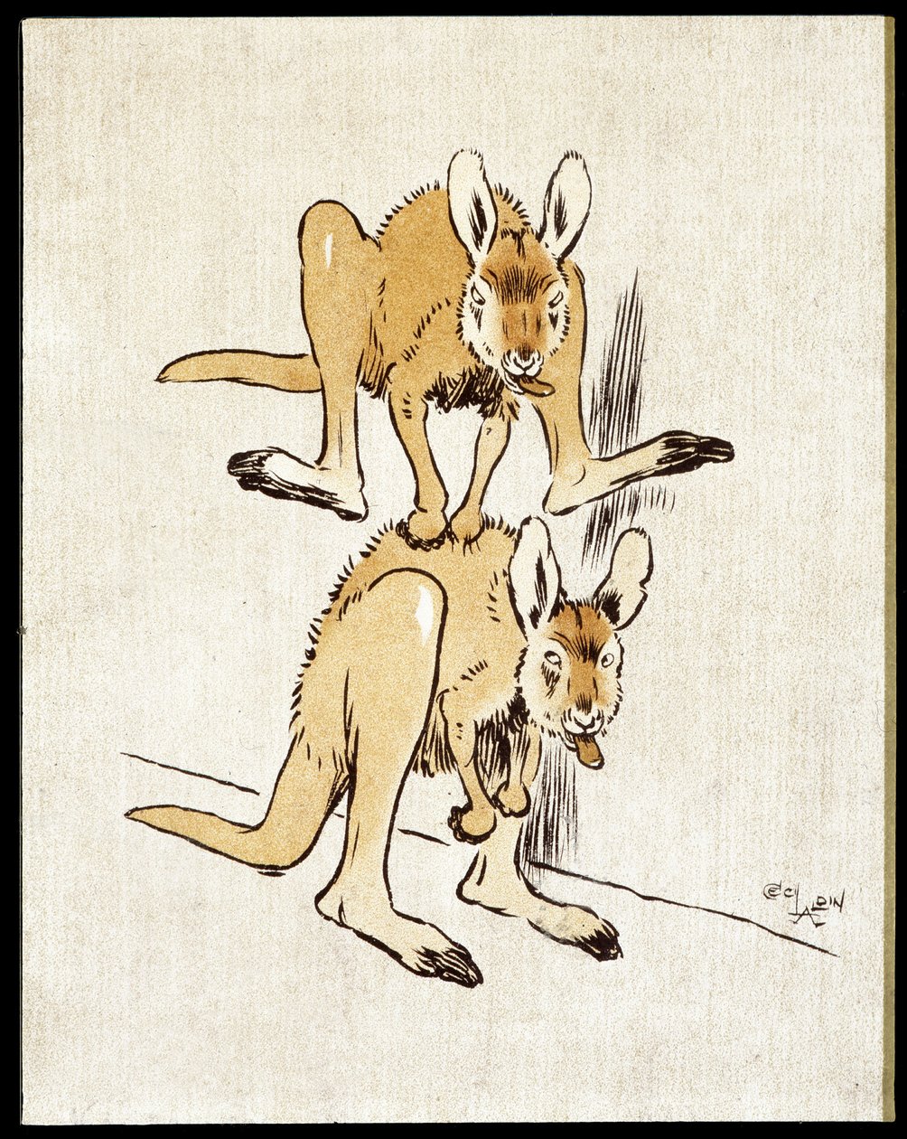 Kangourous comiques. Deux kangourous jouent à saute-mouton. - Cecil Charles Windsor Aldin