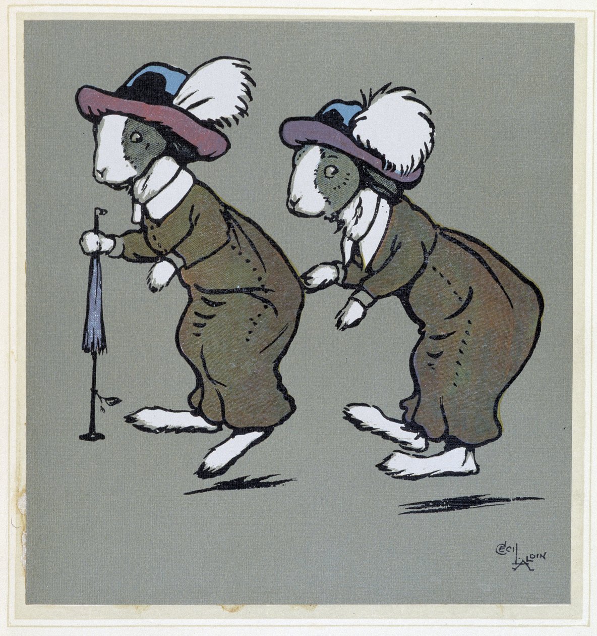 Lapins avec des chapeaux - dans "Merry Party", ill. par Cécil Aldin, éd. Hodder & Stoughton, Londres - Cecil Charles Windsor Aldin