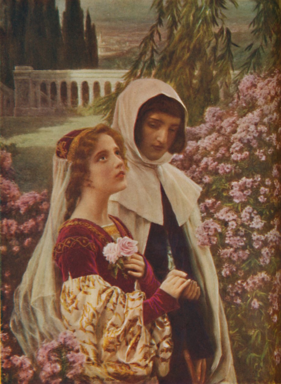 Dante Alighieri - Dante et Béatrice dans le jardin, vers 1925 - Cesar Saccagi