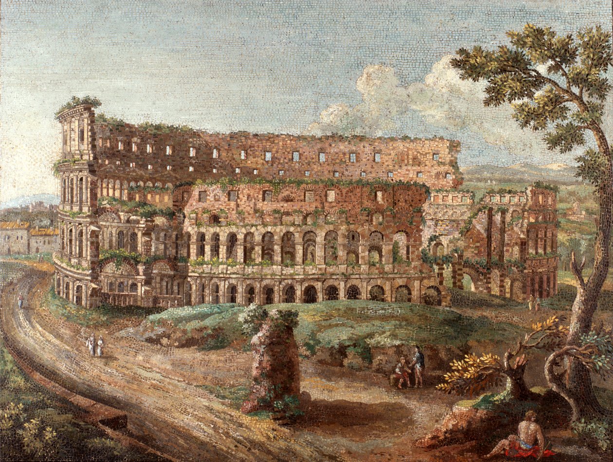 Une paire de tableaux romains en micro-mosaïque "Le Colisée", vers 1774-75 (mosaïque) - Cesare Aguatti