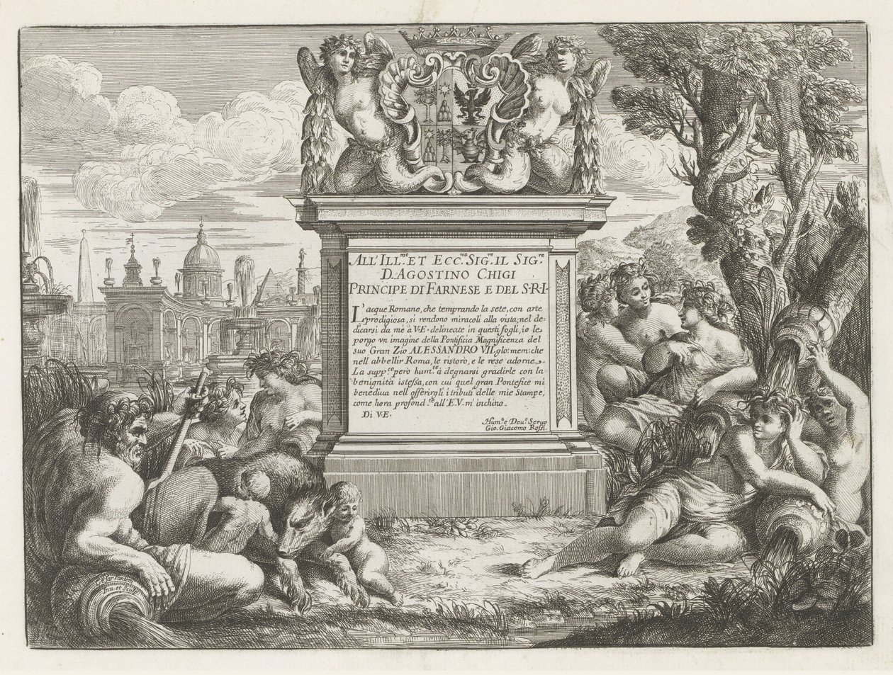 Dédicace à Agostino Chigi et vue de Rome - Cesare Fantetti