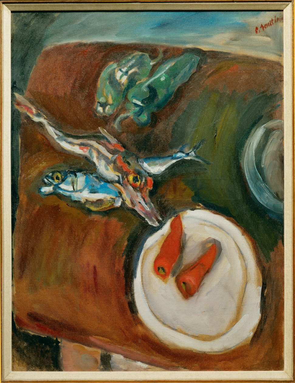 Nature morte au poisson, poivrons et carottes, vers 1918 (peinture sur toile) - Chaim Soutine