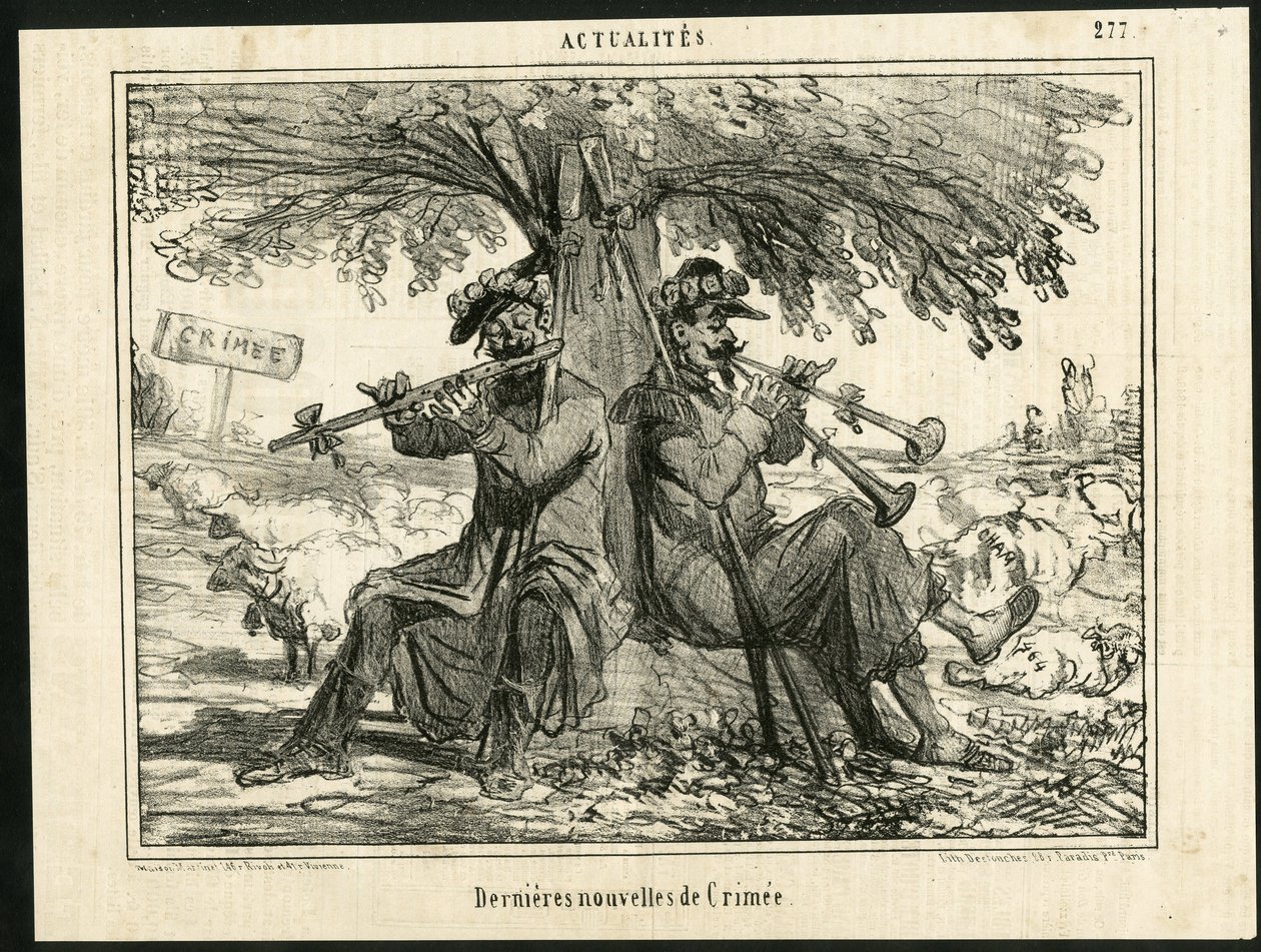 Illustration de Cham dans Le Charivari - Dernières nouvelles de Crimée - Guerre, Musique, Crimée - Amédée de Noé