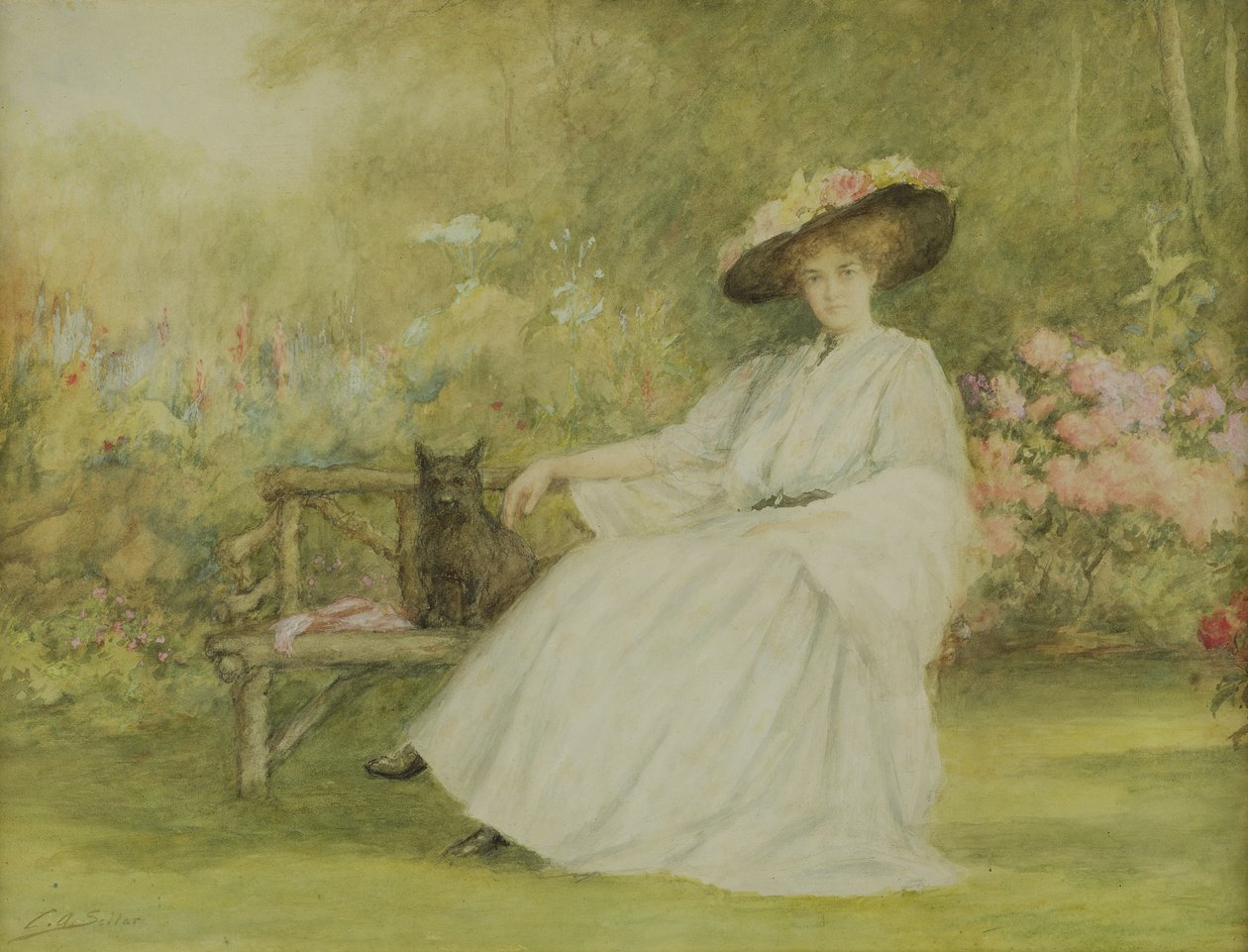 Dame et son Chien à Corsham Court, vers 1914 - Charles A. Sellar