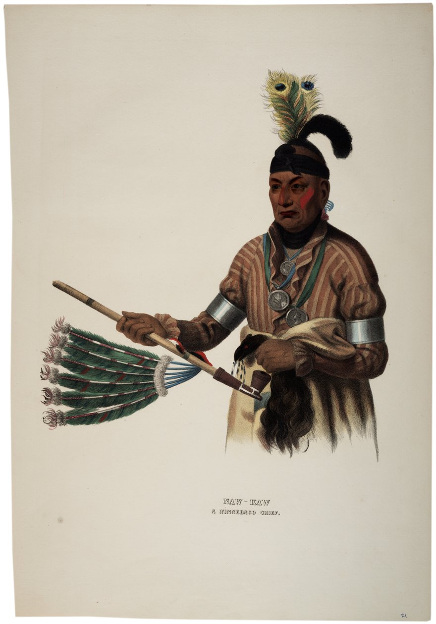 Naw-kaw, chef Winnebago, gravure réalisée par Thomas Loraine McKenney, vers 1840 - Charles Bird King