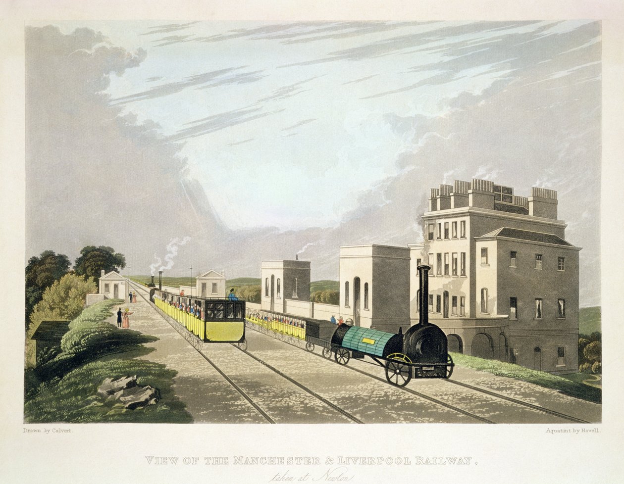 Vue du chemin de fer de Manchester et Liverpool, prise à Newton, 1825, gravée par Havell - Charles Calvert