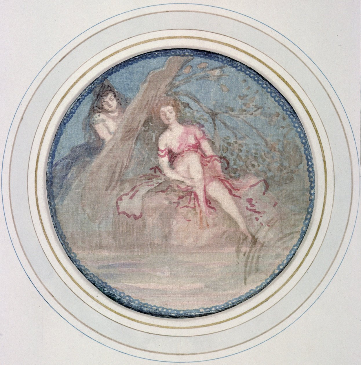 Figure féminine assise sur la rive d