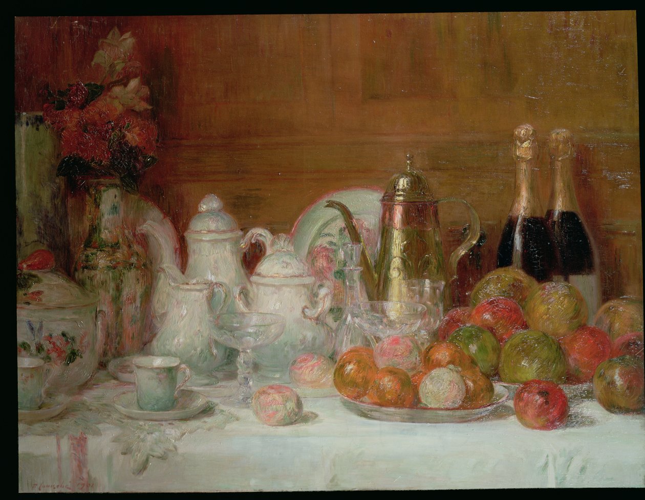 Nature morte avec fruits et bouteilles de champagne - Charles Couche