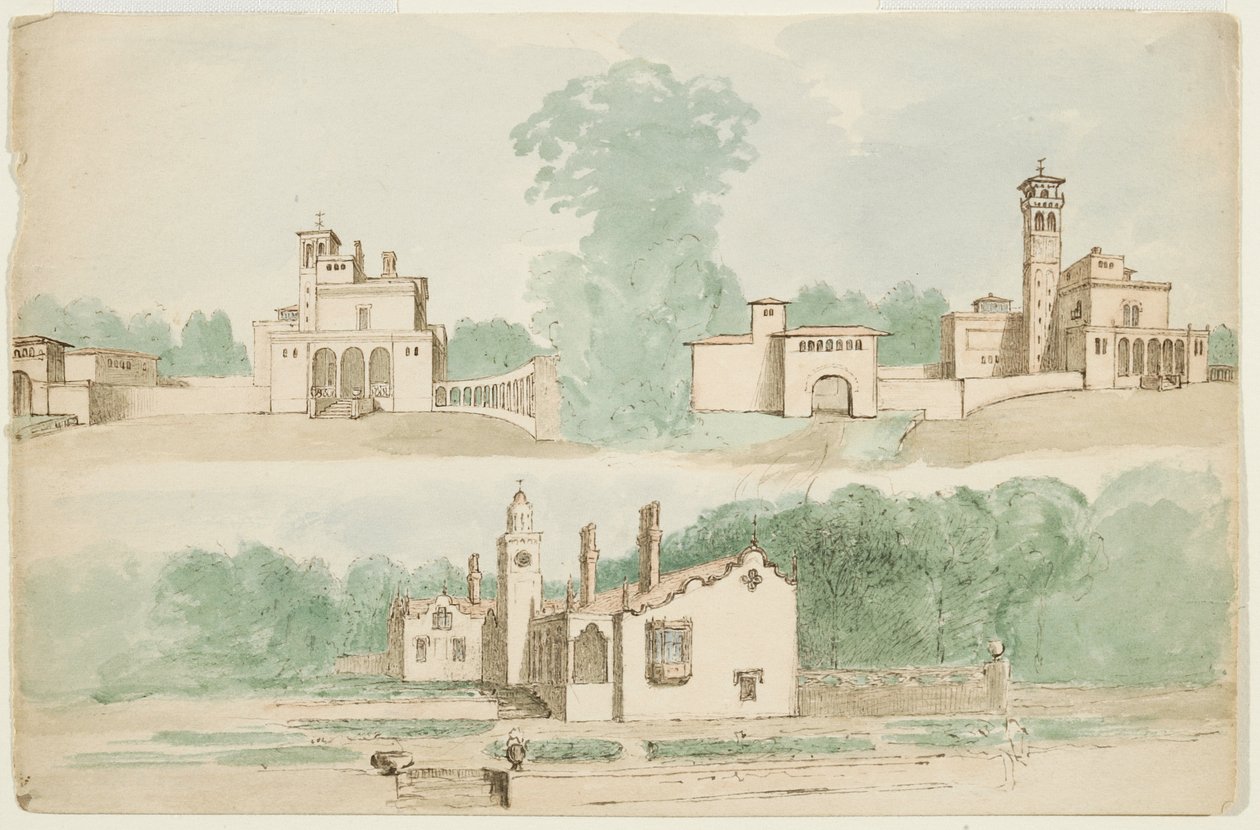 Trois esquisses architecturales de villas - Charles Cromwell Ingham