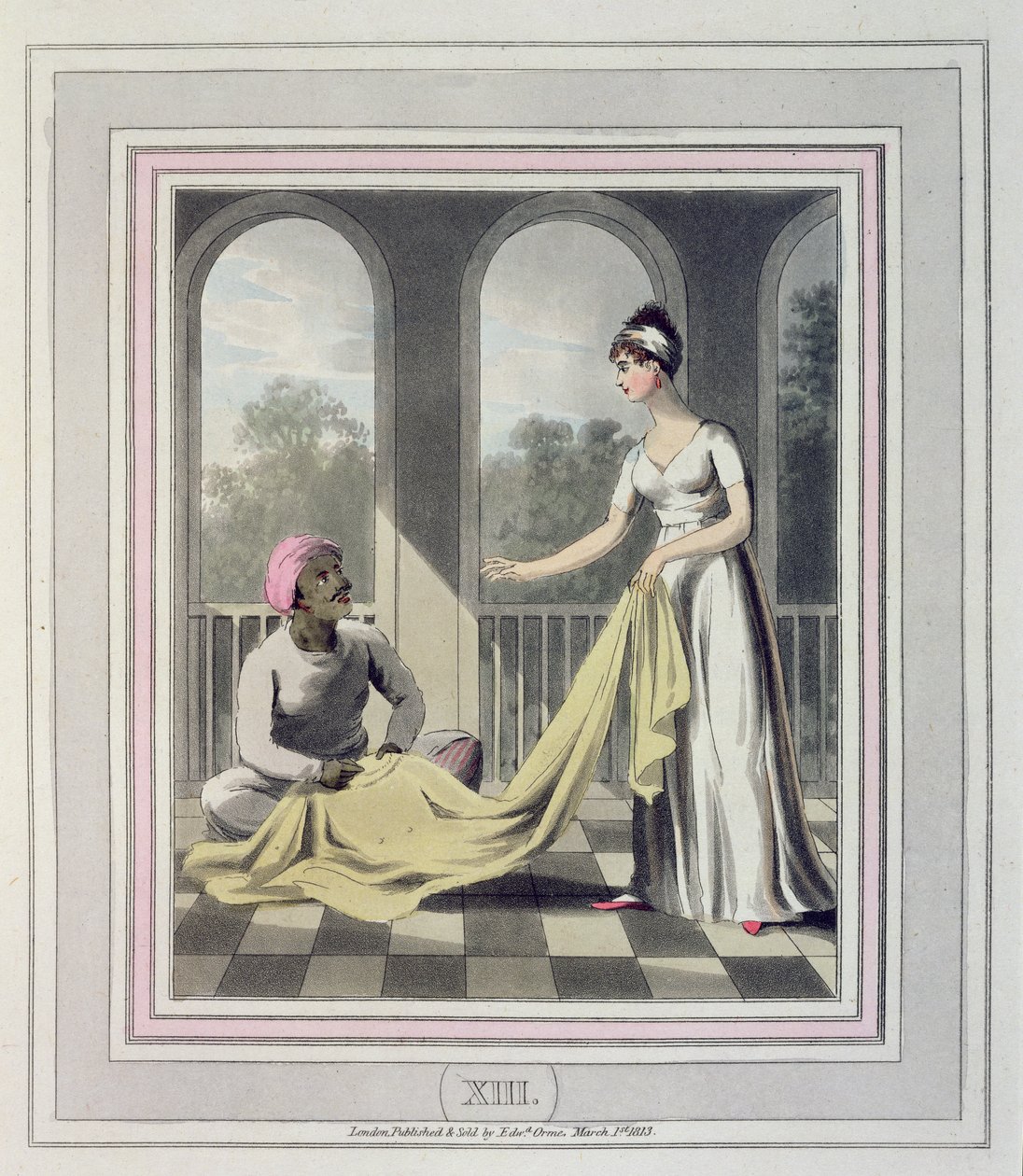 Une dame européenne donnant des instructions à son Durzee, ou tailleur natif, planche 13 de 
