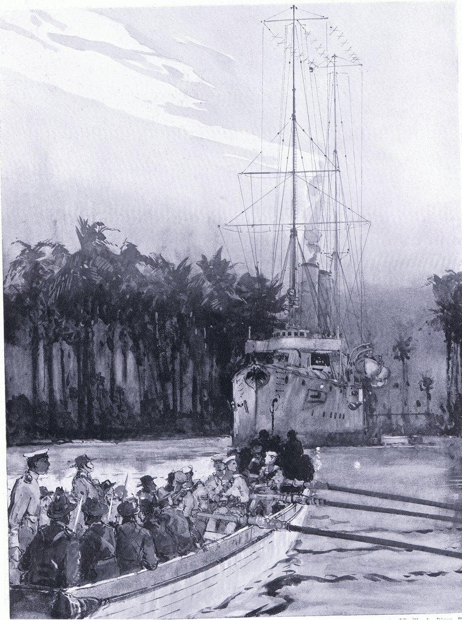 Capture surprise du lieutenant J M Jackson du canonnière allemande Komet au large de la côte de la Nouvelle-Guinée - Charles Edward Dixon