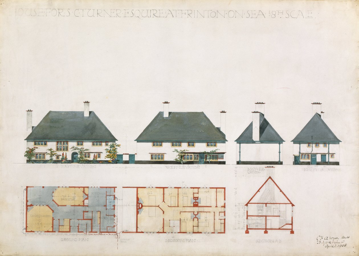 Maison proposée pour C. Turner Esq. à Frinton on Sea, 1908 - Charles Francis Annesley Voysey