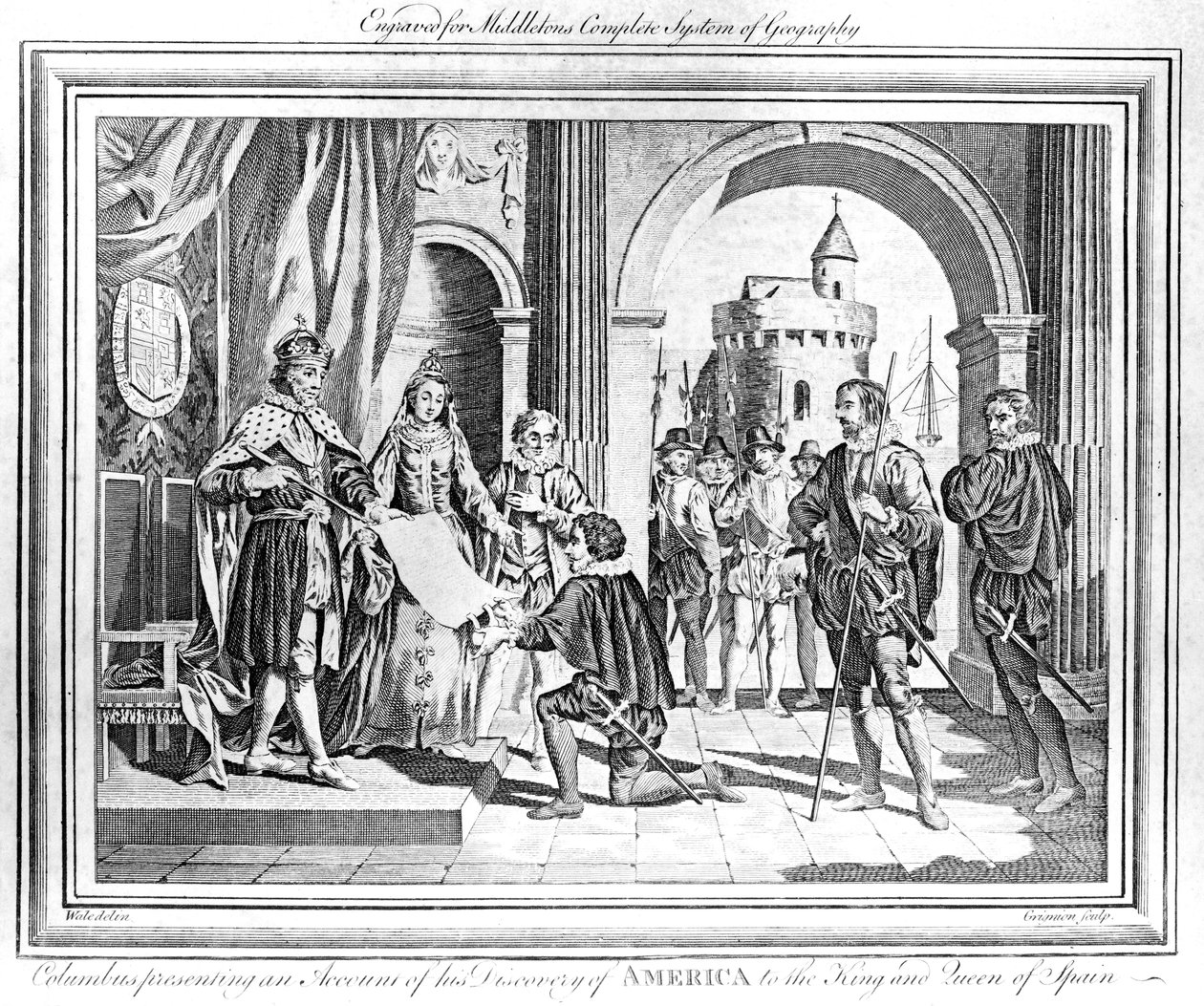 Christophe Colomb (1451-1506) présentant un compte rendu de sa découverte de l