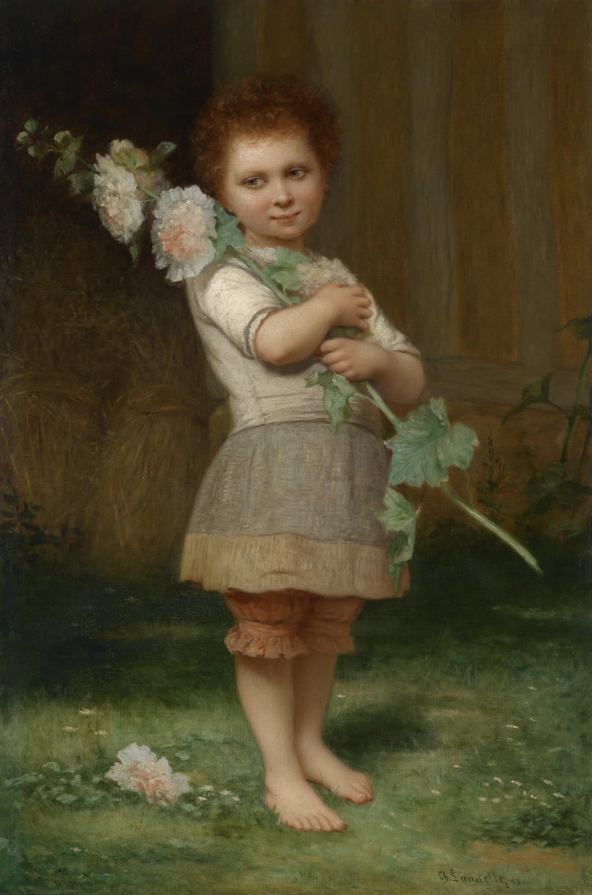Fille avec une branche de mauve - Charles Landelle