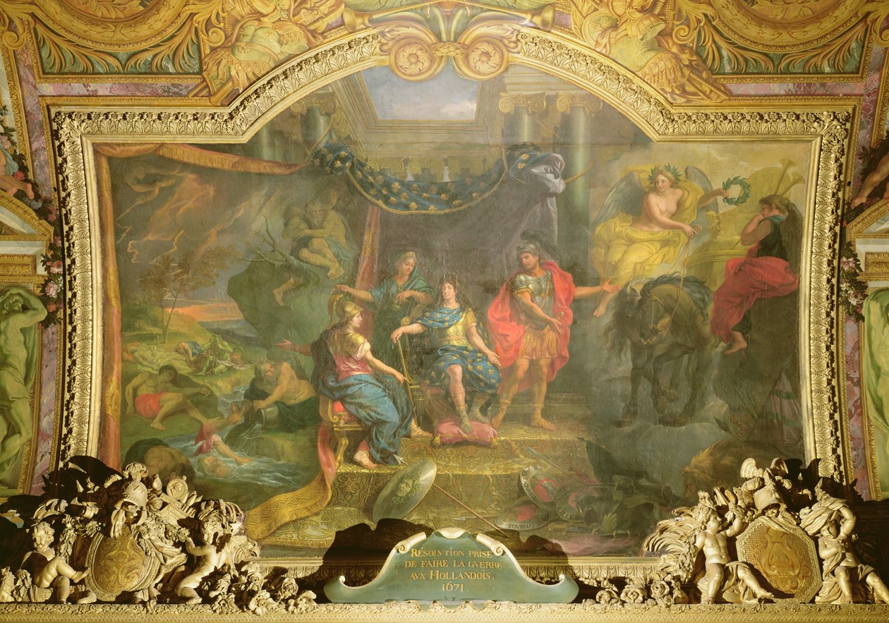 La Décision de faire la guerre aux Hollandais en 1671, peinture au plafond de la Galerie des Glaces - Charles Le Brun