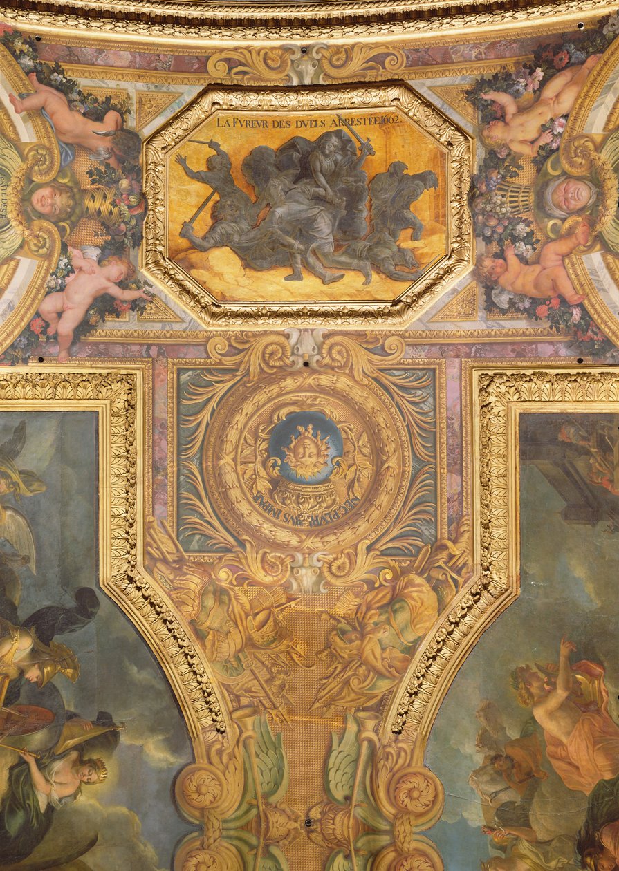 La fin de la manie des duels en 1662, peinture au plafond de la Galerie des Glaces - Charles Le Brun