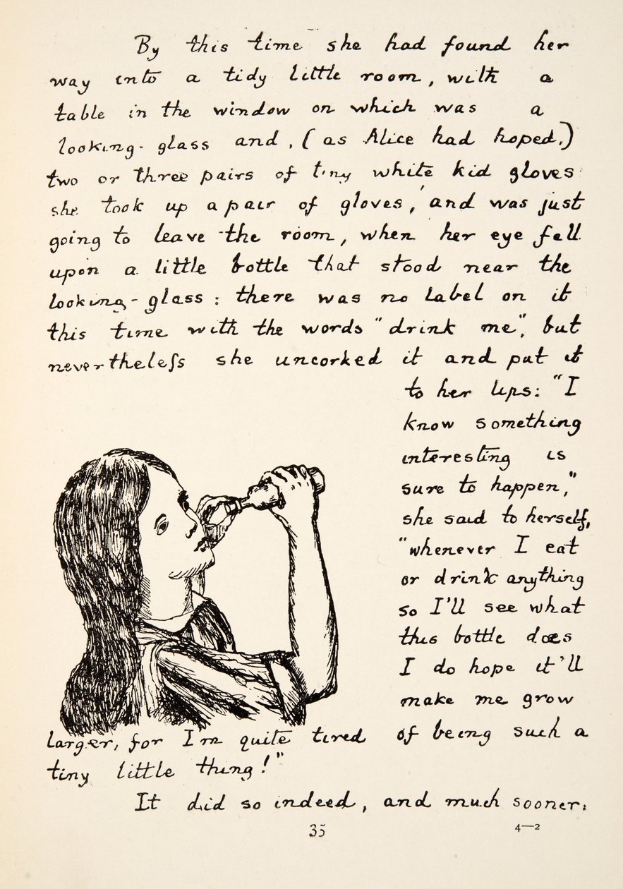 Alice débouche la petite bouteille, illustration des Aventures d