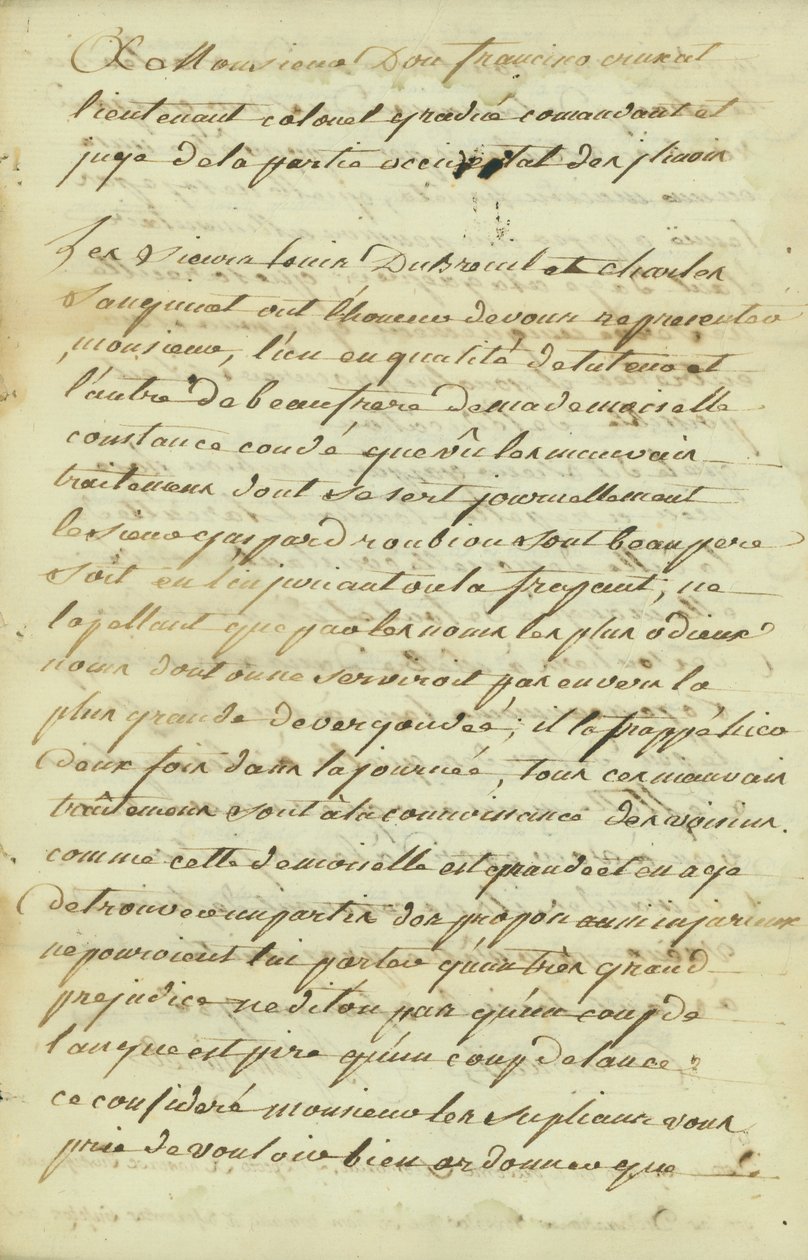Pétition à Monsieur Don Francisco de Cruzat, lieutenant-colonel diplômé - Charles Sanguinet