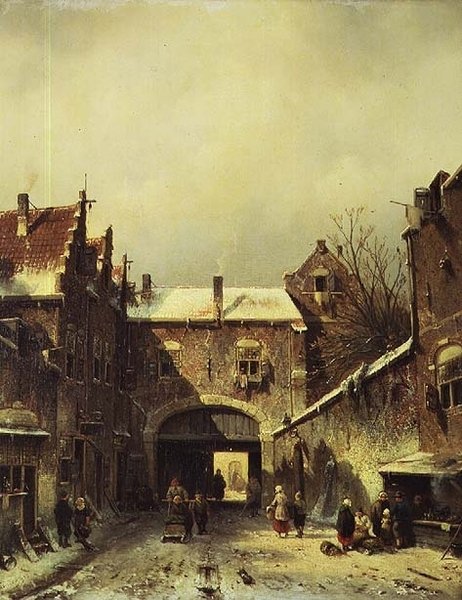 Une ville hollandaise en hiver - Charles Henri Joseph Leickert