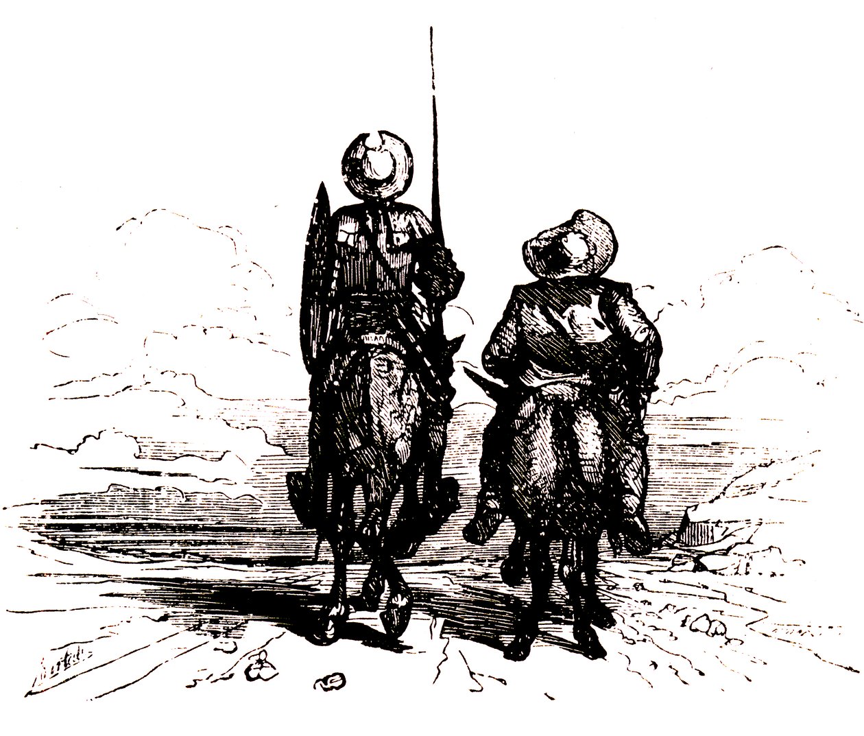 Don Quichotte sur son cheval, à côté de Sancho sur son âne - Charles Albert d