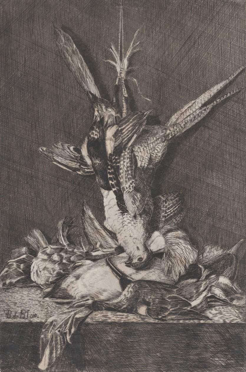 Trophée de chasse avec oiseaux de gibier et artichaut - Charles Alphonse Deblois