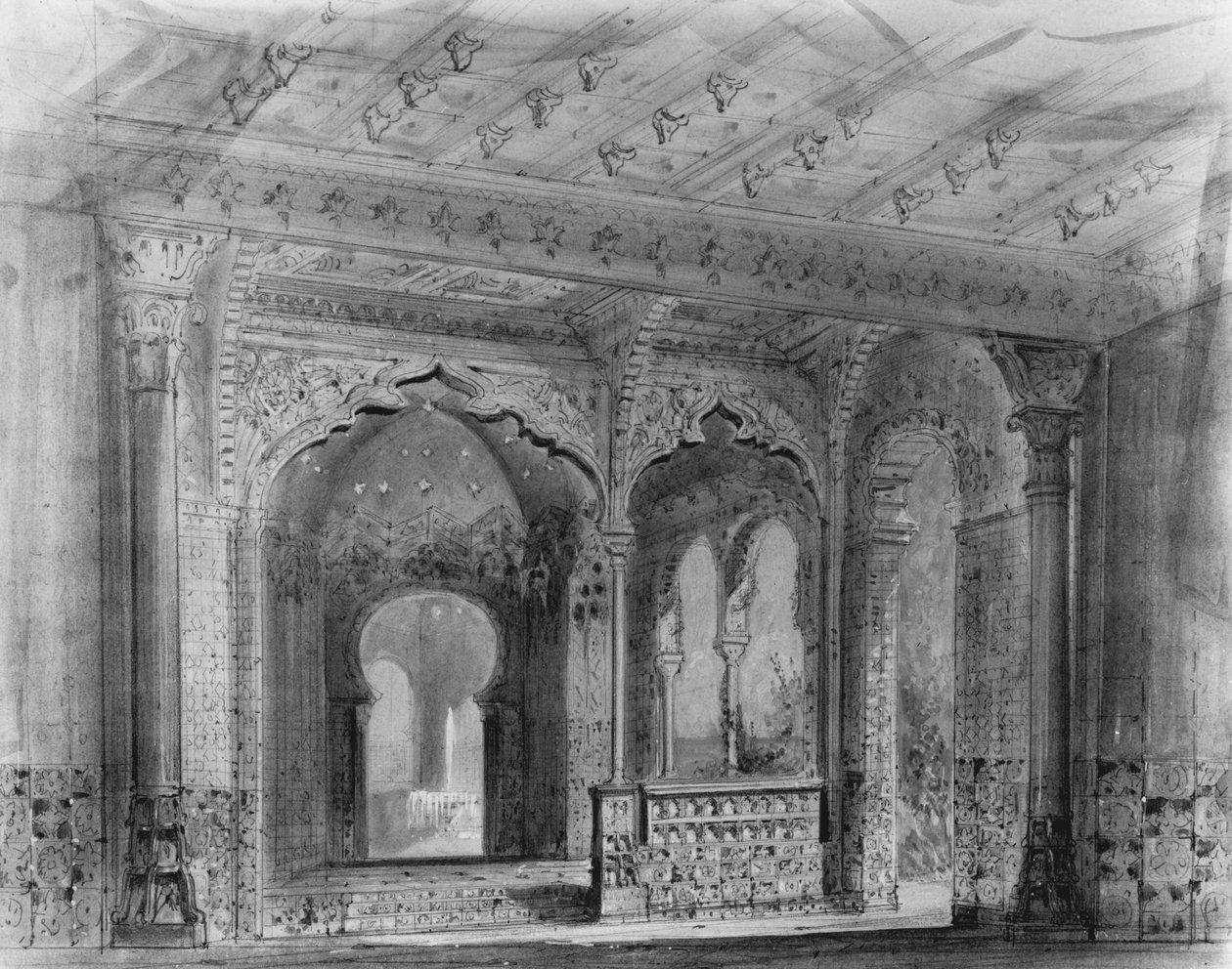 Décor de scène pour Le Corsaire par Adolphe Adam (1803-56) - Charles Antoine Cambon