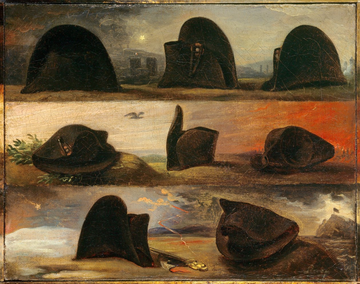 Les époques de Napoléon Ier ou la vie de Napoléon en huit chapeaux. Peinture de Charles Auguste Steuben (1788-1856) - Charles Auguste Steuben