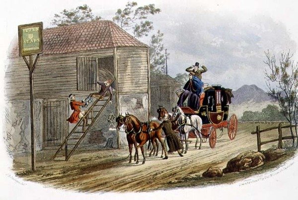 "Un palefrenier paresseux pour le courrier", gravé par R.G. Reeve, publié par Thomas McLean - Charles B. (after) Newhouse