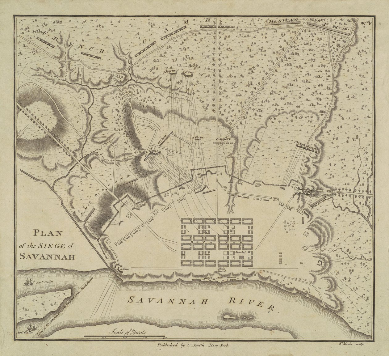 Plan du siège de Savannah - Charles Balthazar Julien Févret de Saint Mémin