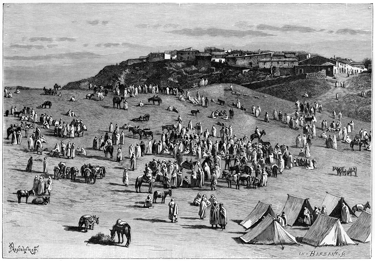 Village et marché de Boghari, vers 1890 - Charles Barbant