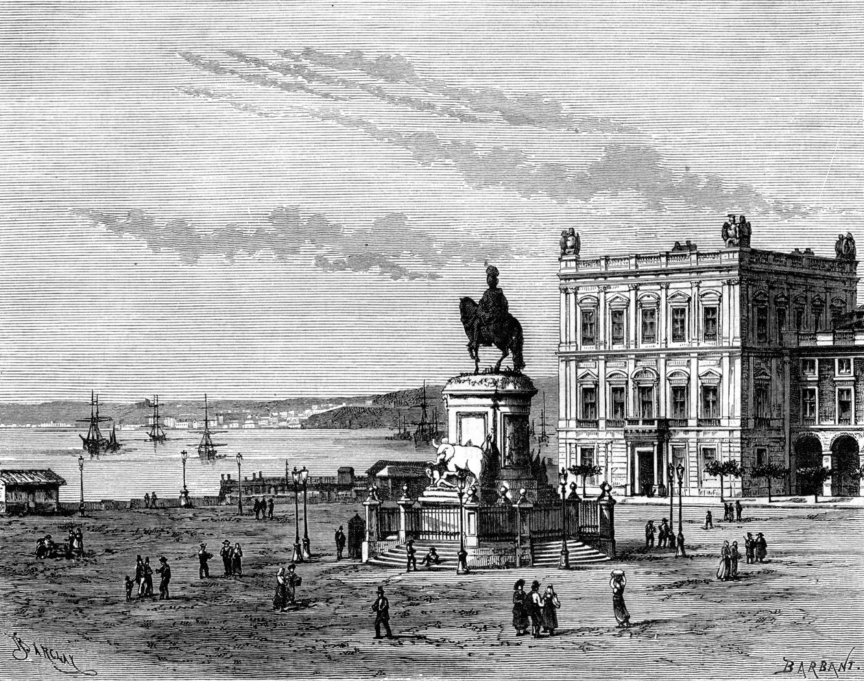Place du Commerce, Lisbonne, Portugal, XIXe siècle - Charles Barbant