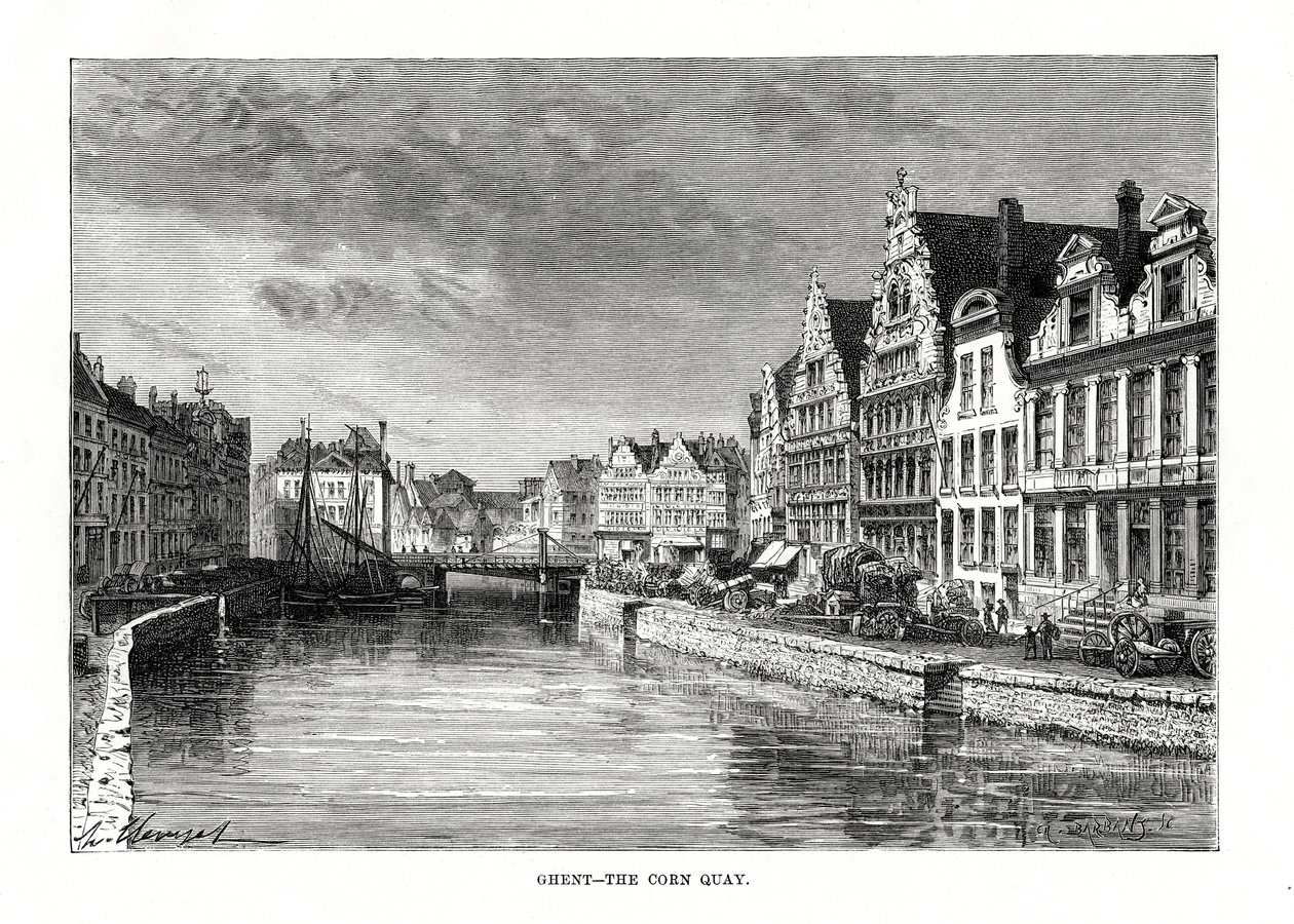 Le Quai aux grains, Gand, Flandre, Belgique, 1879 - Charles Barbant
