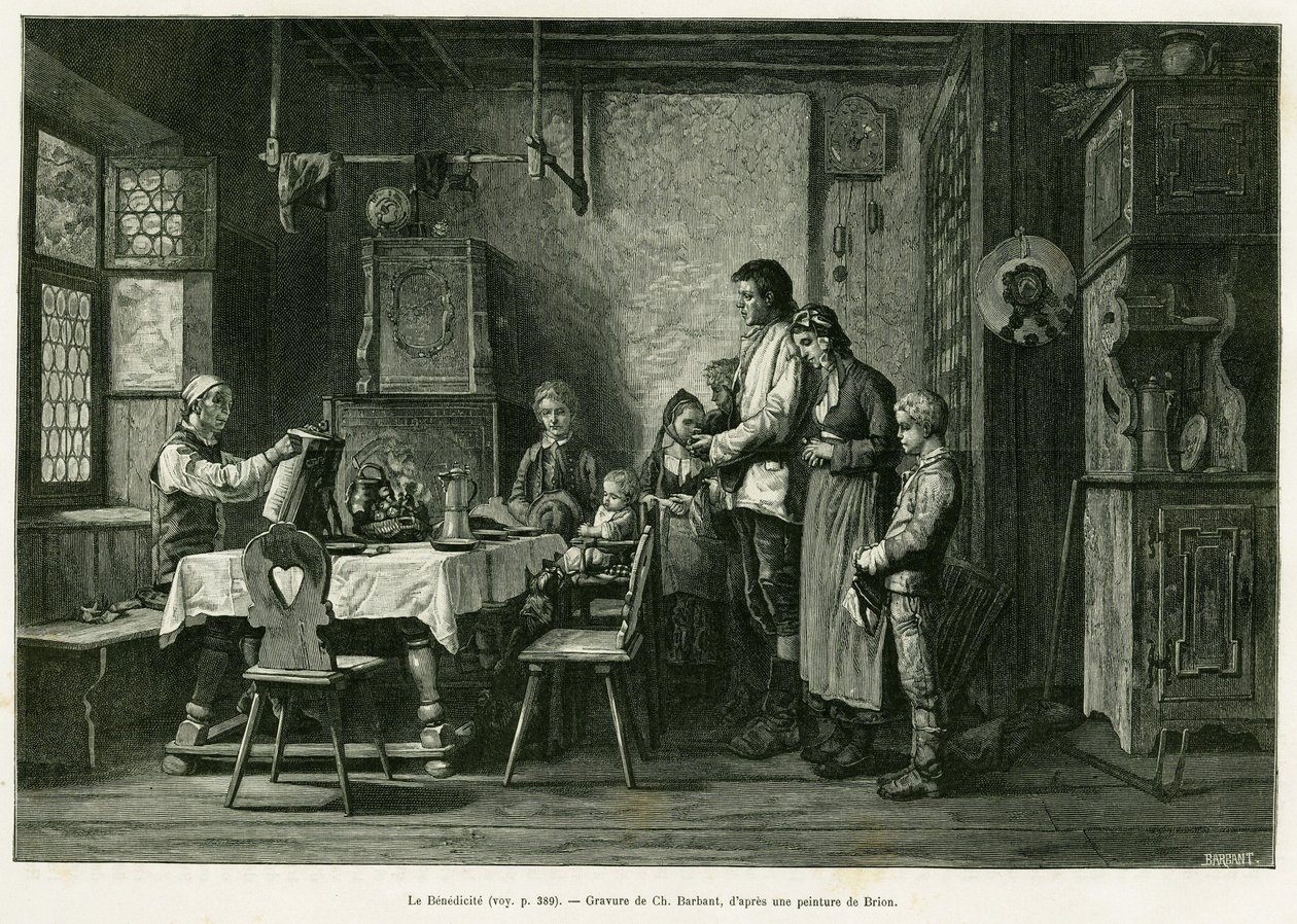 Le bénédicité. Gravure de Barbant d