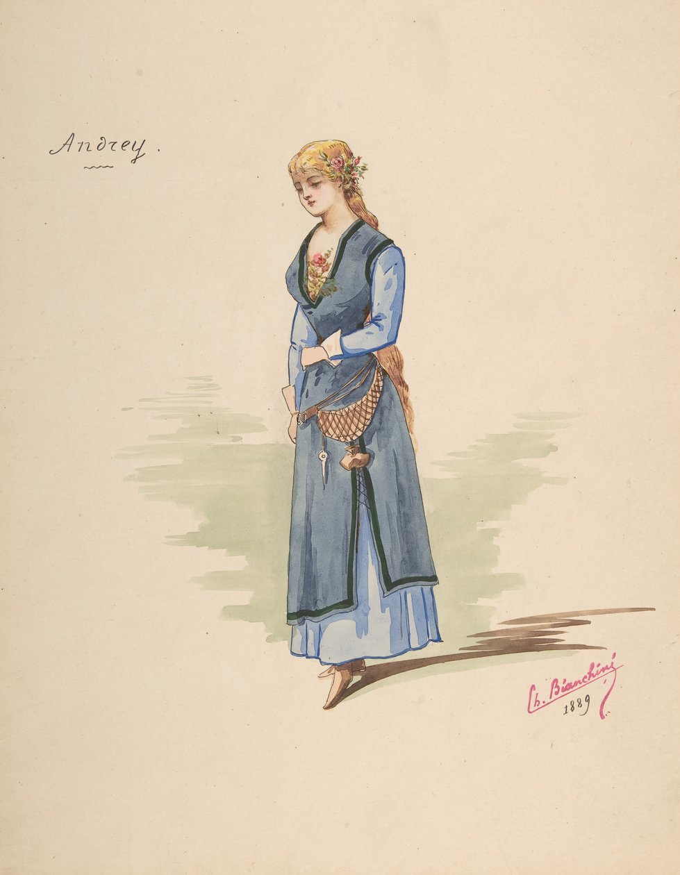 Design de Costume pour Andrey [a], Feuille Descriptive des Accessoires [b], 1889 - Charles Bianchini