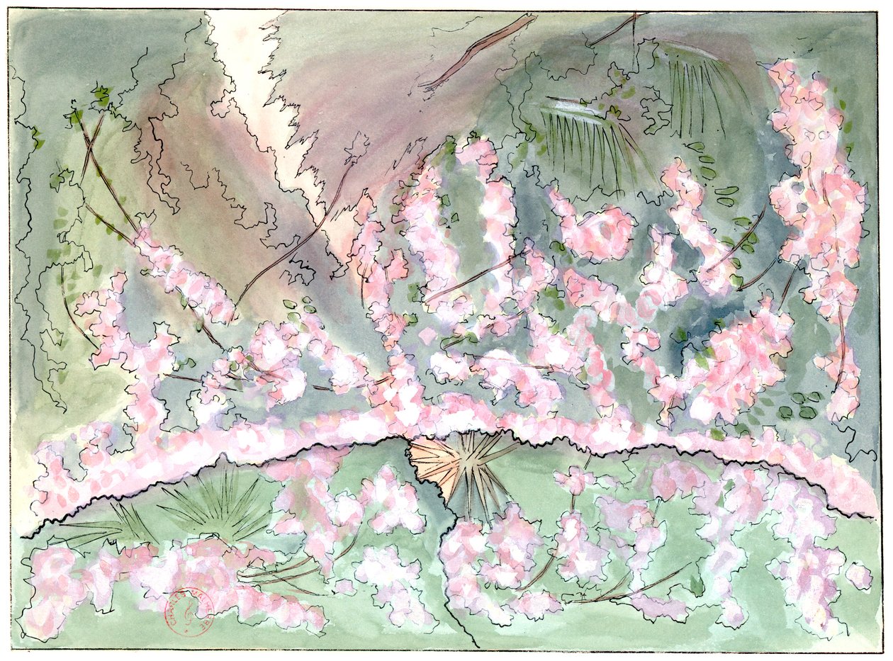 Massenet - Esclarmonde - Décor de Charles Bianchini - 2e acte, 1er tableau, Rideau de roses descendant - dessin de G. Stein, 1889 (c) - Charles Bianchini