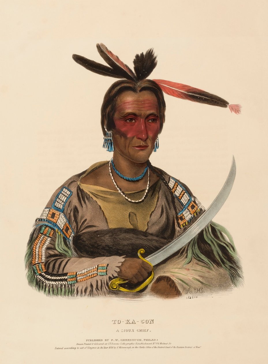 TO-KA-CON. A SIOUX CHIEF, extrait de History of the Indian Tribes of North America (Histoire des tribus indiennes d