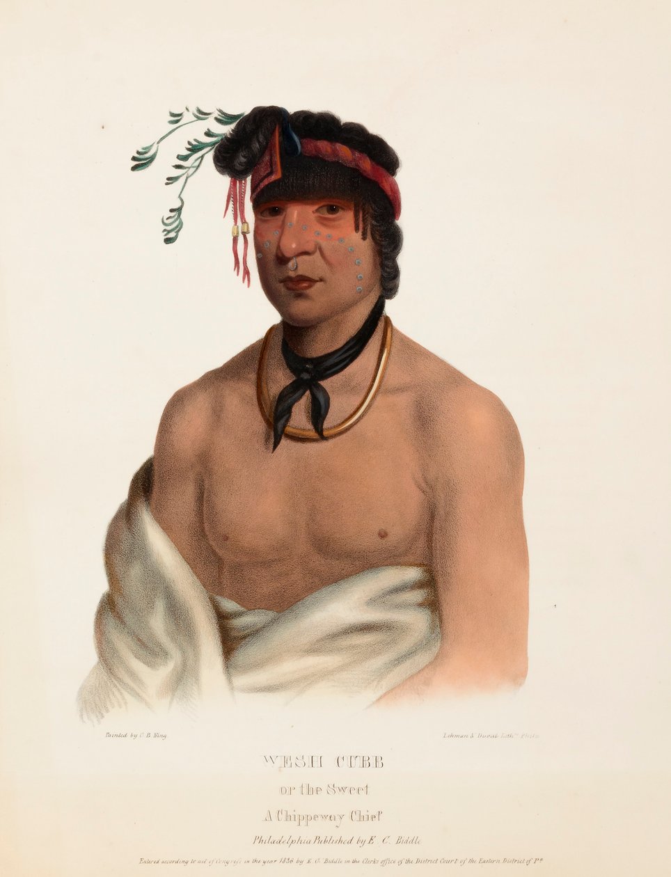 WESH-CUBB. A CHIPPEWAY CHIEF, extrait de History of the Indian Tribes of North America (Histoire des tribus indiennes d