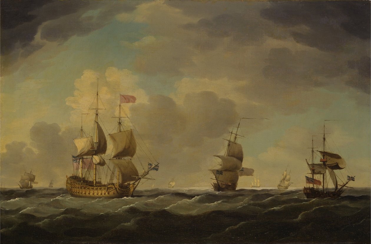 Un vaisseau amiral anglais sous voile facile par brise modérée - Charles Brooking