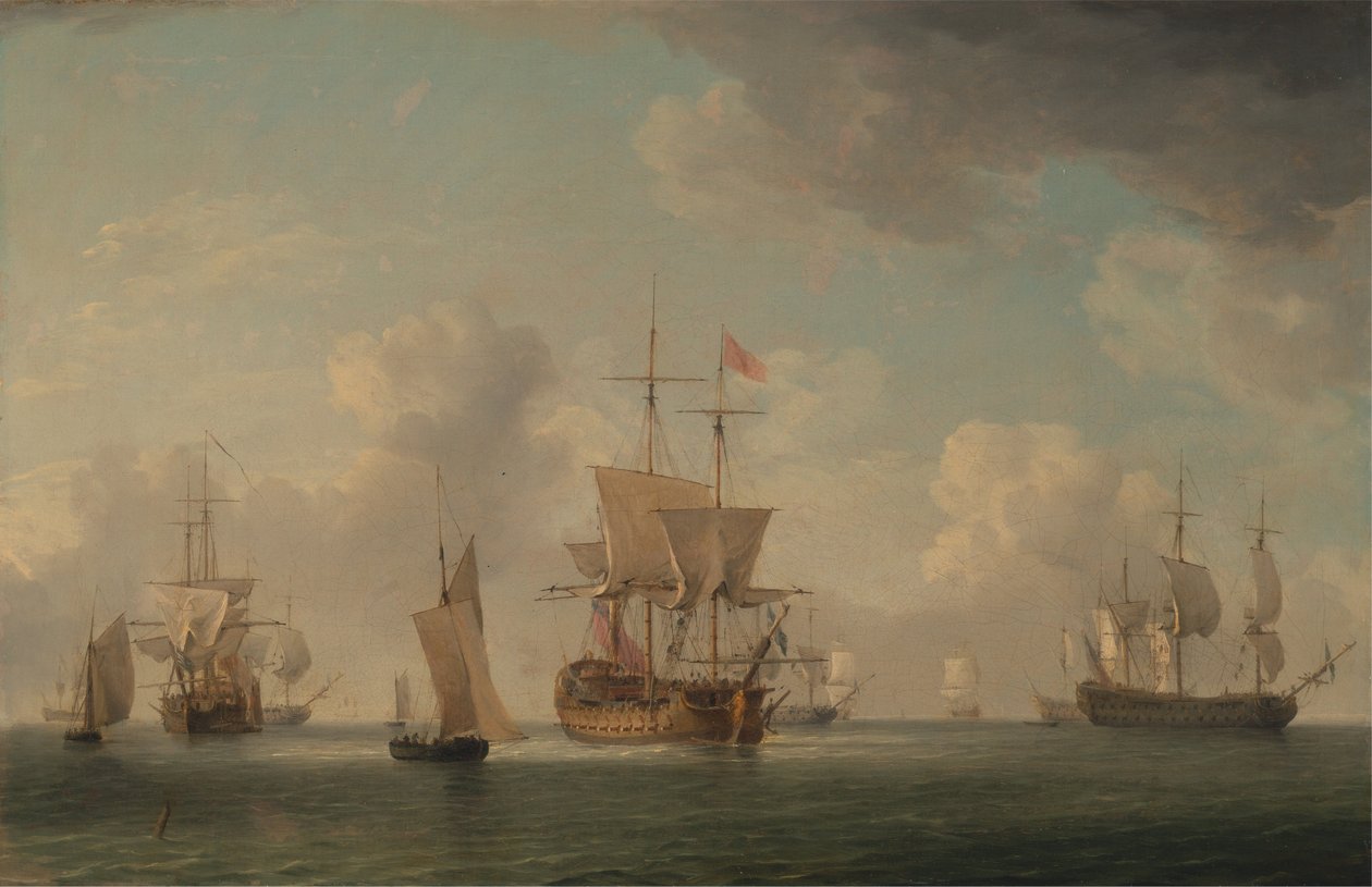 Navires anglais sous voile par très légère brise - Charles Brooking