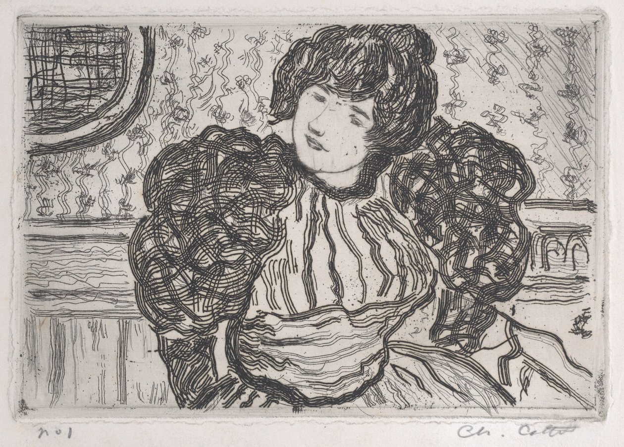Femme portant une robe à manches bouffantes - Charles Cottet