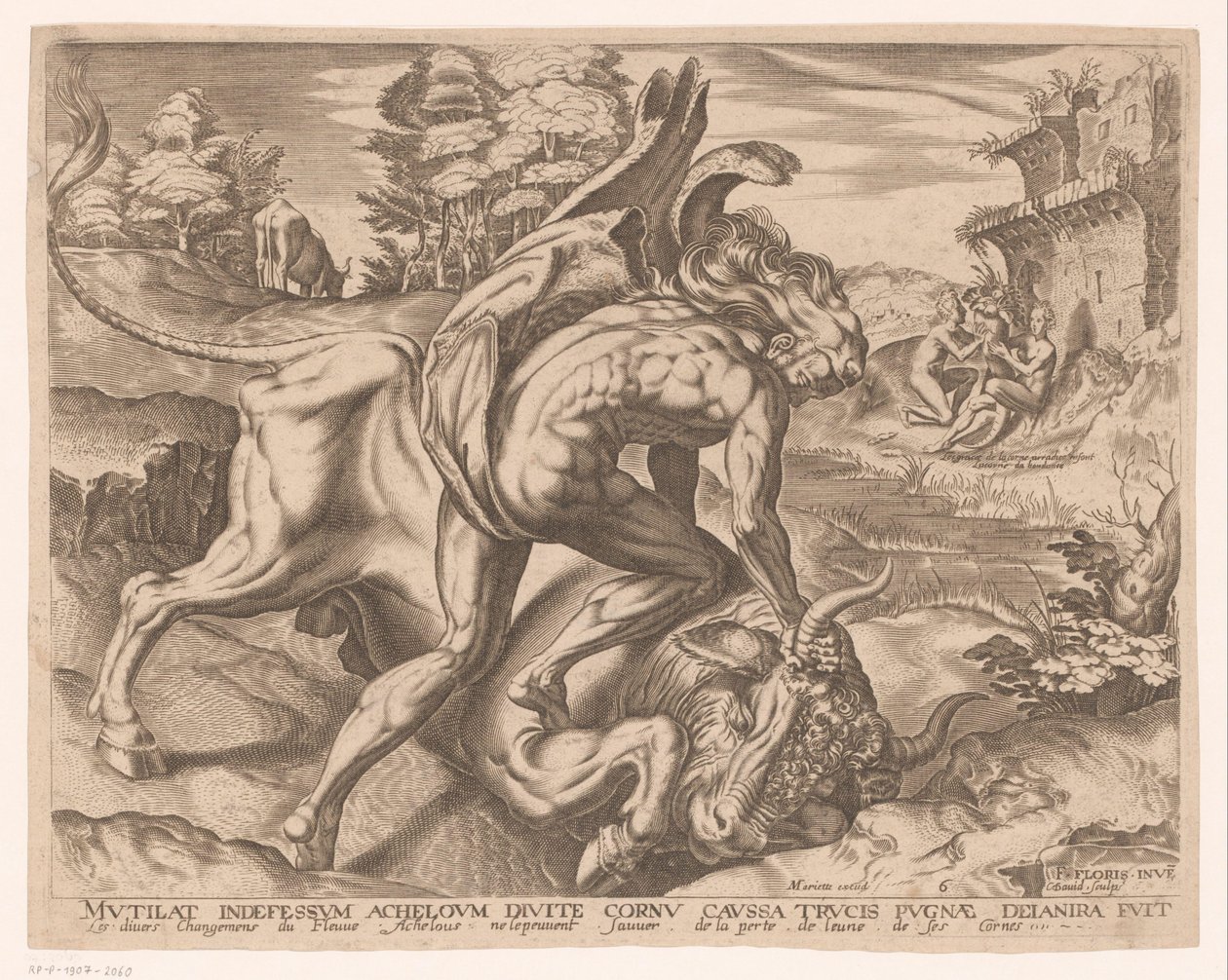 Hercules bedwingt de stier van Kreta - Charles David