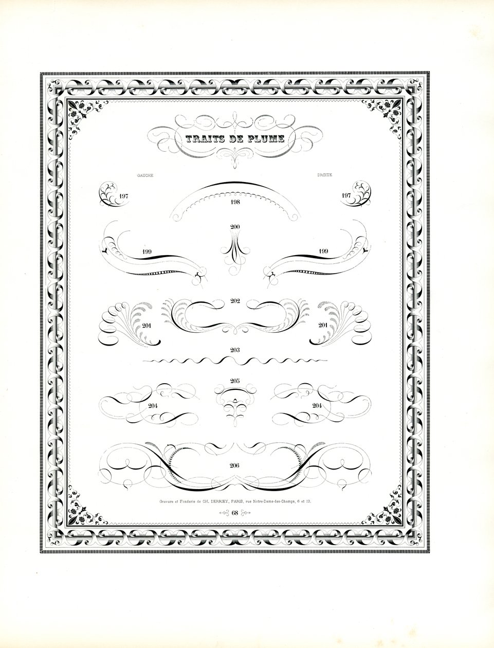 Plume calligraphiée avec bordure à motif de chaîne (impression) - Charles Derriey