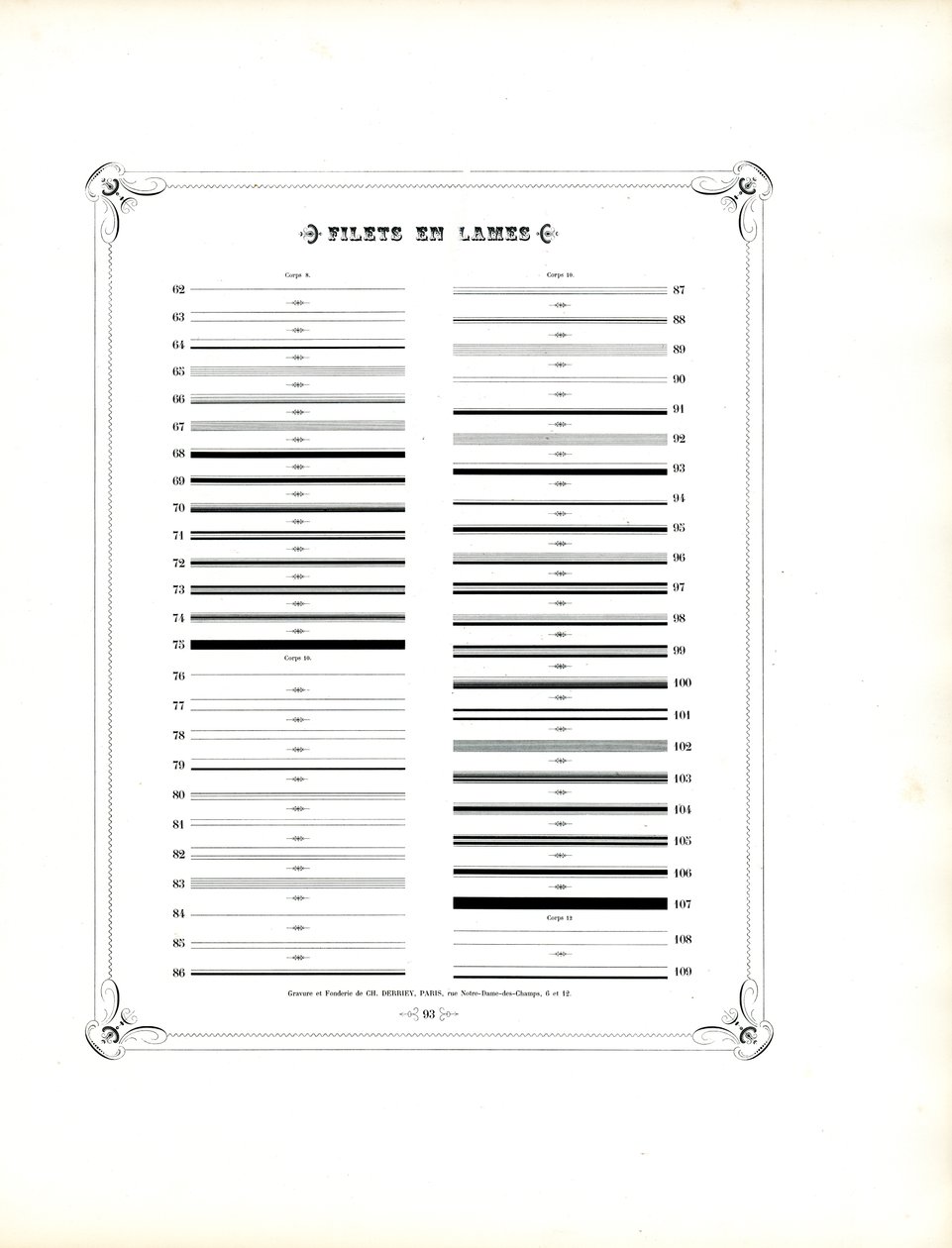 Suite des règles ornementales typographiques (imprimé) - Charles Derriey