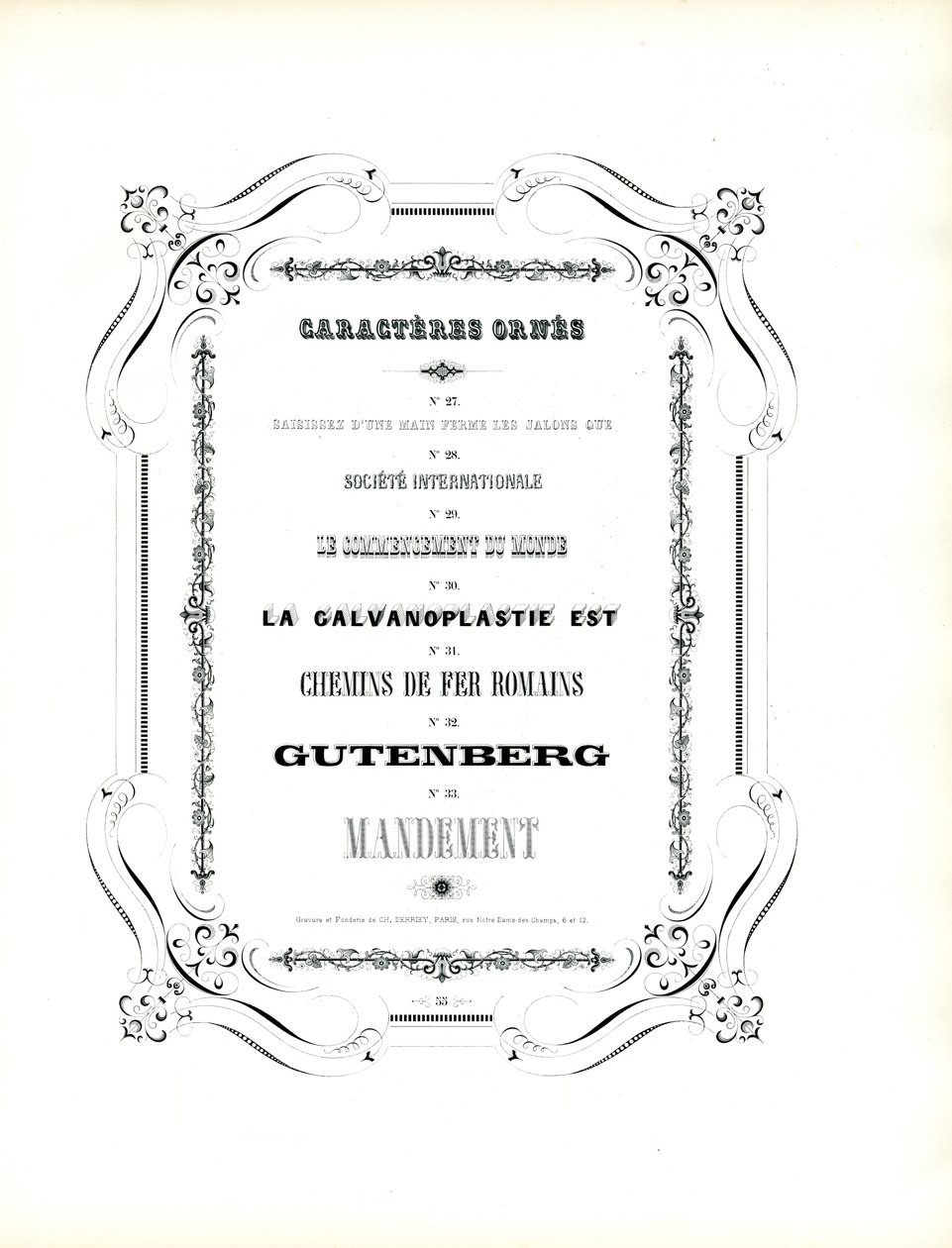 Caractères typographiques décorés avec cadre incurvé (imprimé) - Charles Derriey